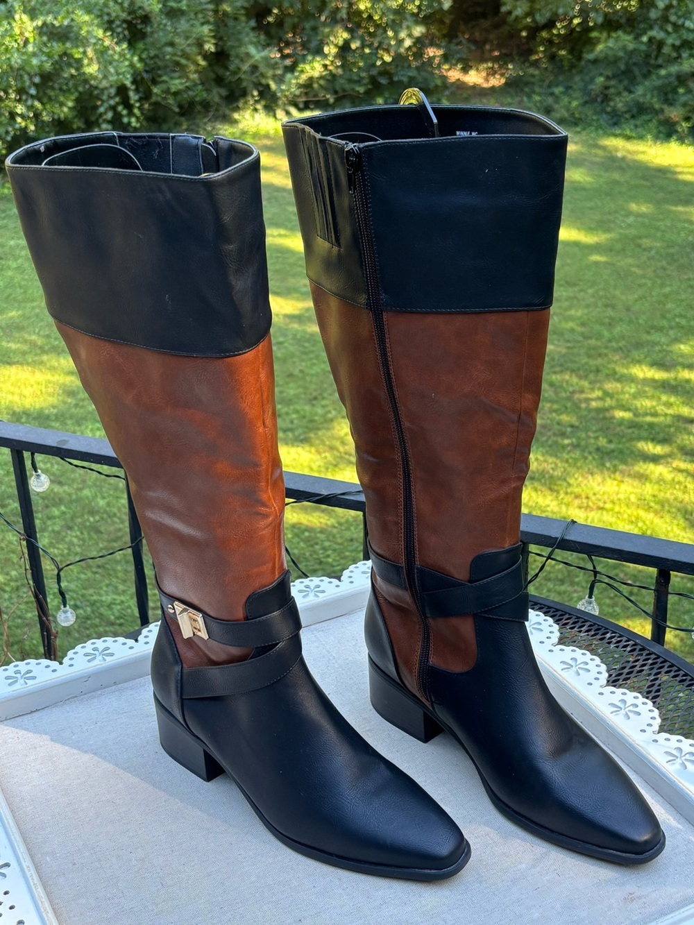 2 Tone Vegan Leather Wide Calf Boots.Knee High . New Without Tags Size 8.5